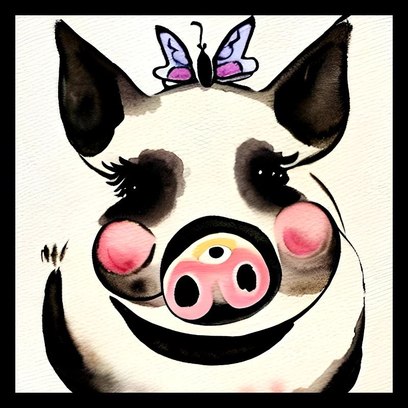 Cochon ludique avec papillon