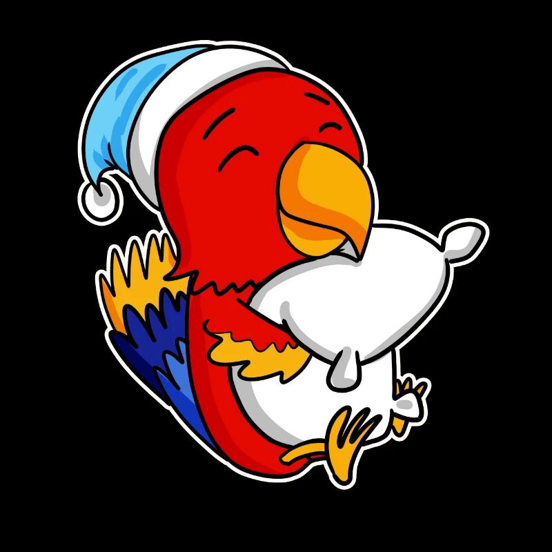 Parrot with pillow and sleepy cap