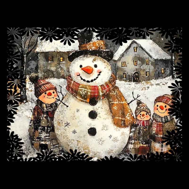 Charmanter Winter Schneemann mit Kindern