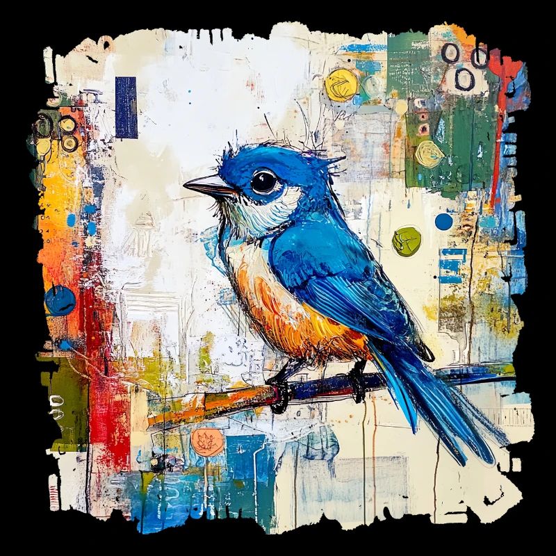 Oiseau bleu dans une mer abstraite de couleurs