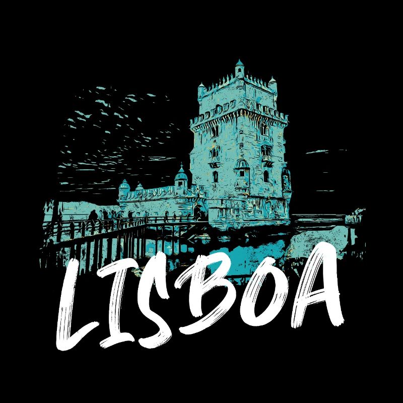 Belem Tower Lisbon and Tagus River blue illustration