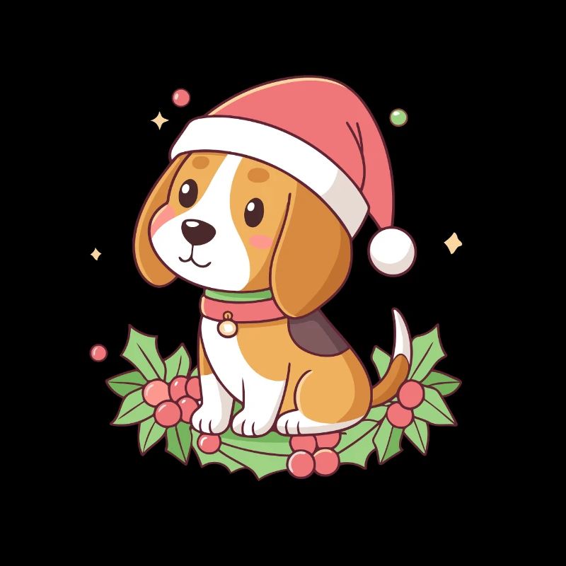 Weihnachts-Beagle-Welpe mit rotem Hut
