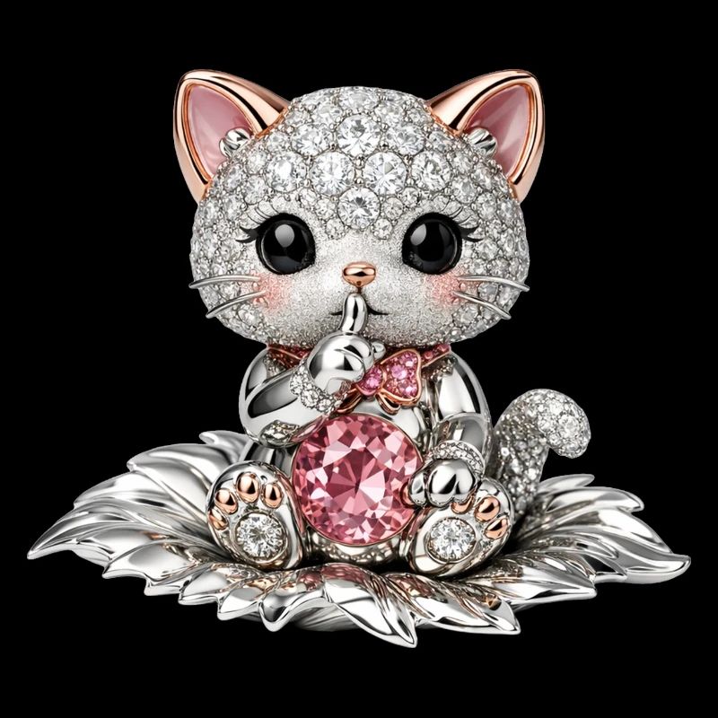 Diamantkatze mit rosa Edelstein