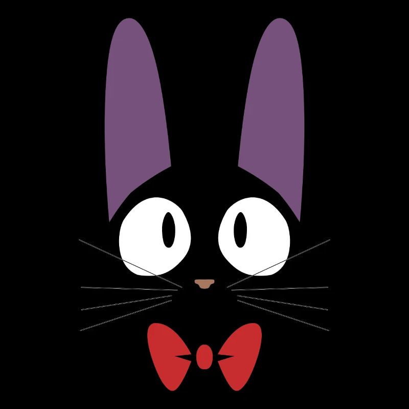 Chat Jiji noir mignon avec nœud papillon rouge