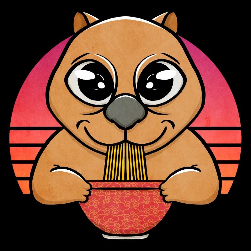 Wombat mangeant des nouilles ramen, mignon