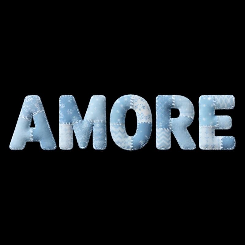 Amore Schriftzug Patchwork Design Blau