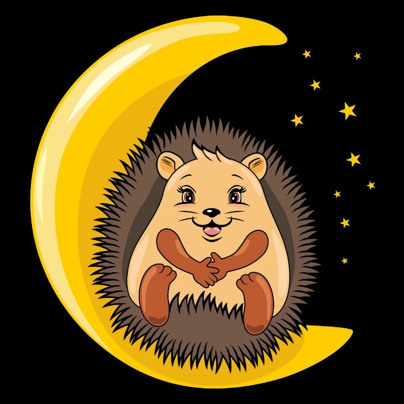 Cute hedgehog resting on the moon