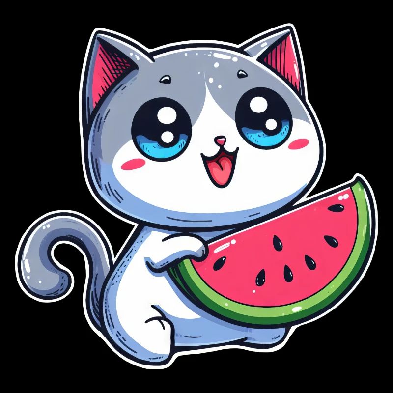 Un chat mignon mange de la pastèque
