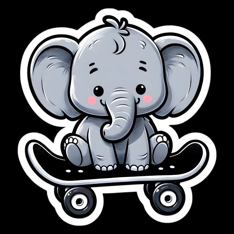 Mignon bébé éléphant avec planche à roulettes Maman éléphant