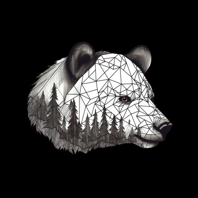 Monochrome Geometric Bear & Trees