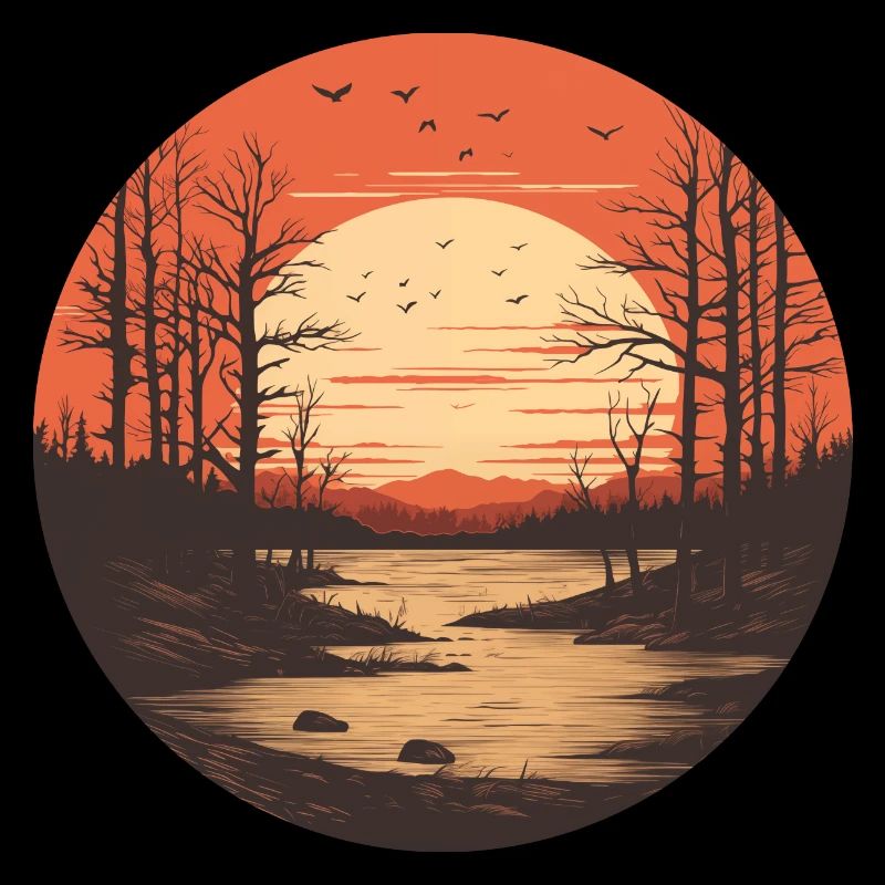 Sunset Magic: Ravens, Lake, Trees Gift