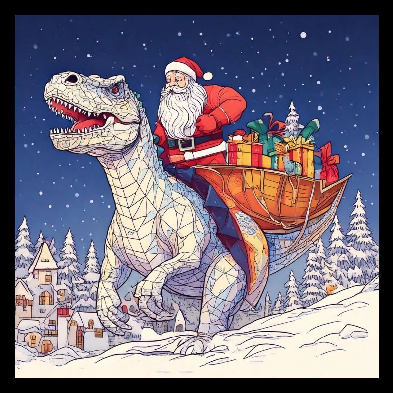 Weihnachtsmann reitet auf T-Rex