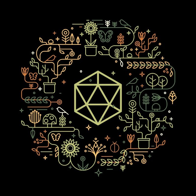 Polyedrisch D20 Würfel Monogramm Doodle
