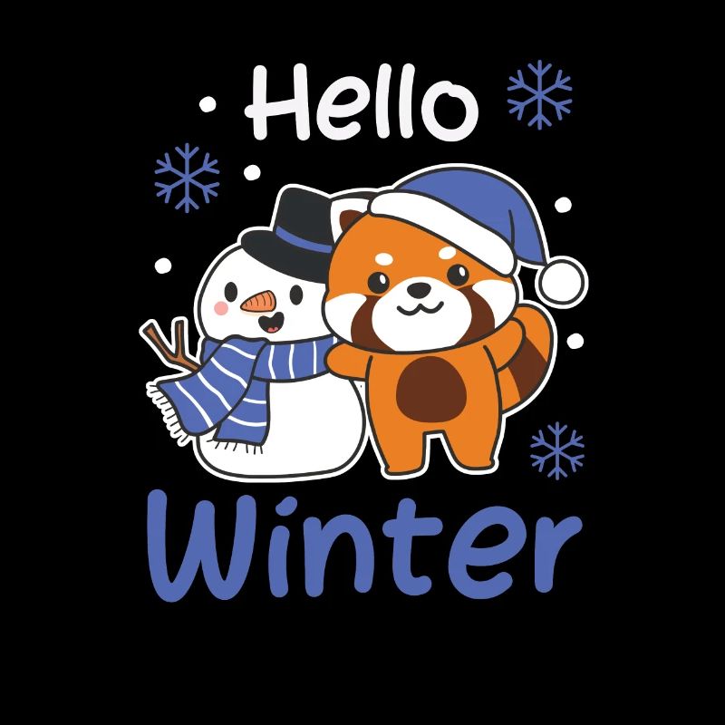 Red Panda Hello Winter Snowman Snow
