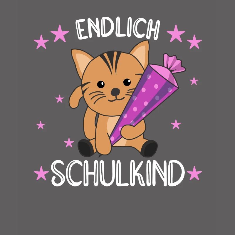 endlich Schulkind Einschulung Schule Katze