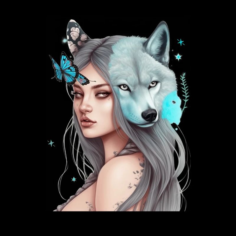 Schöne Mädchen- und Wolfsschmetterlingsgrafik
