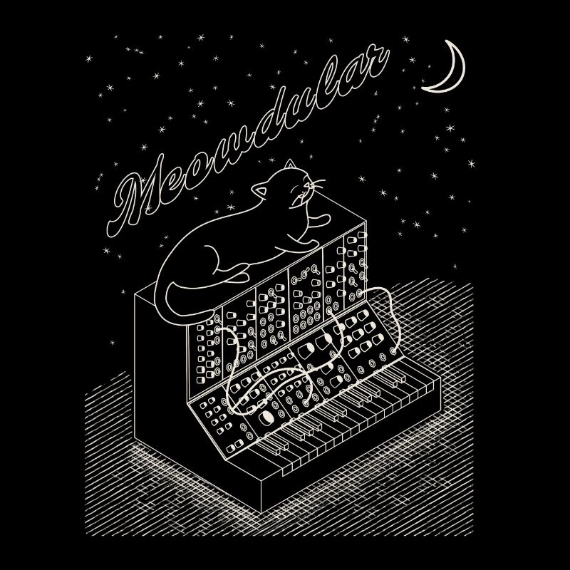 Katze auf modularem Synthesizer Lustiger Synth