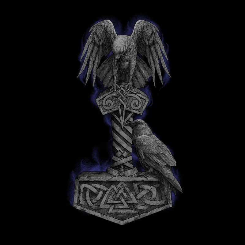 Le marteau de Mjölnir Thor et les corbeaux d'Odin