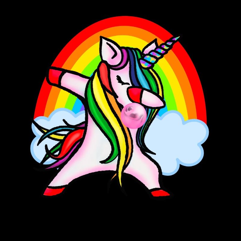 Dabbendes Einhorn mit Kaugummi Regenbogen dabbing