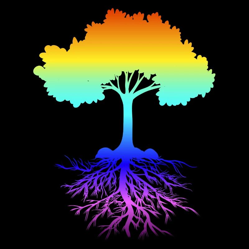 Wonderful tree in rainbow colors with roots