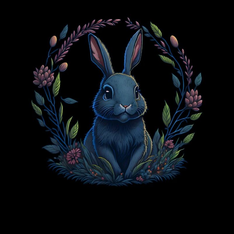 Rabbit with Easter eggs & spring flowers Easter
