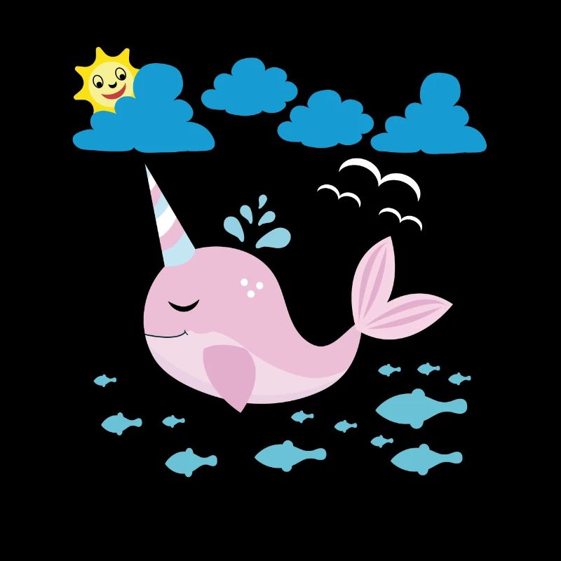 Little narwhal, smiling sun and fish