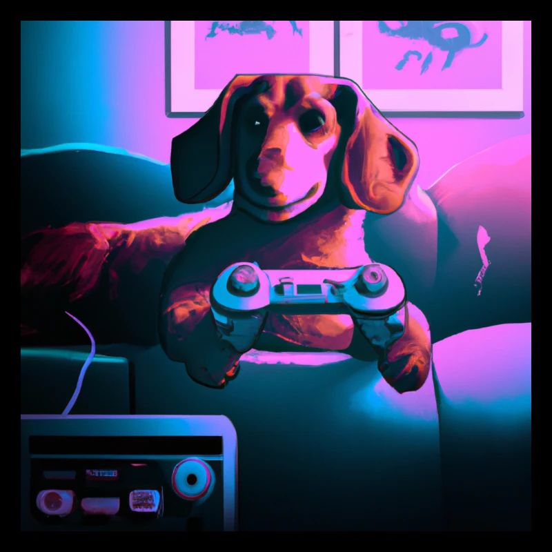 Dachshund Synthwave Gaming