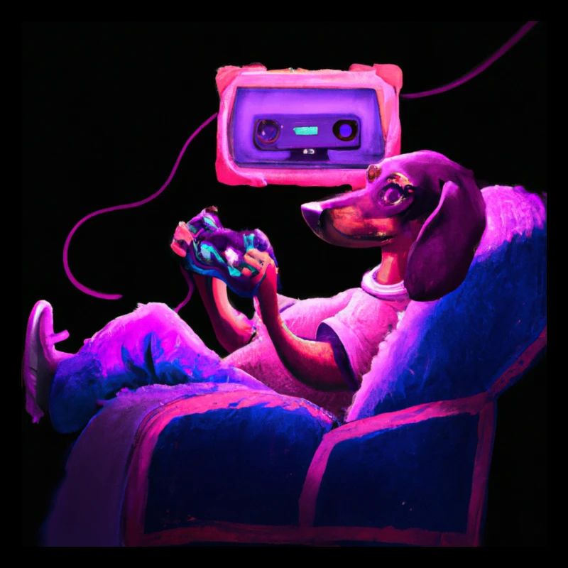 Dachshund Synthwave Gaming