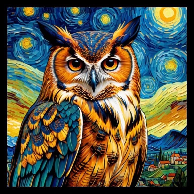 Schöne Eule bei Nacht. Impressionistisches Eulendesign