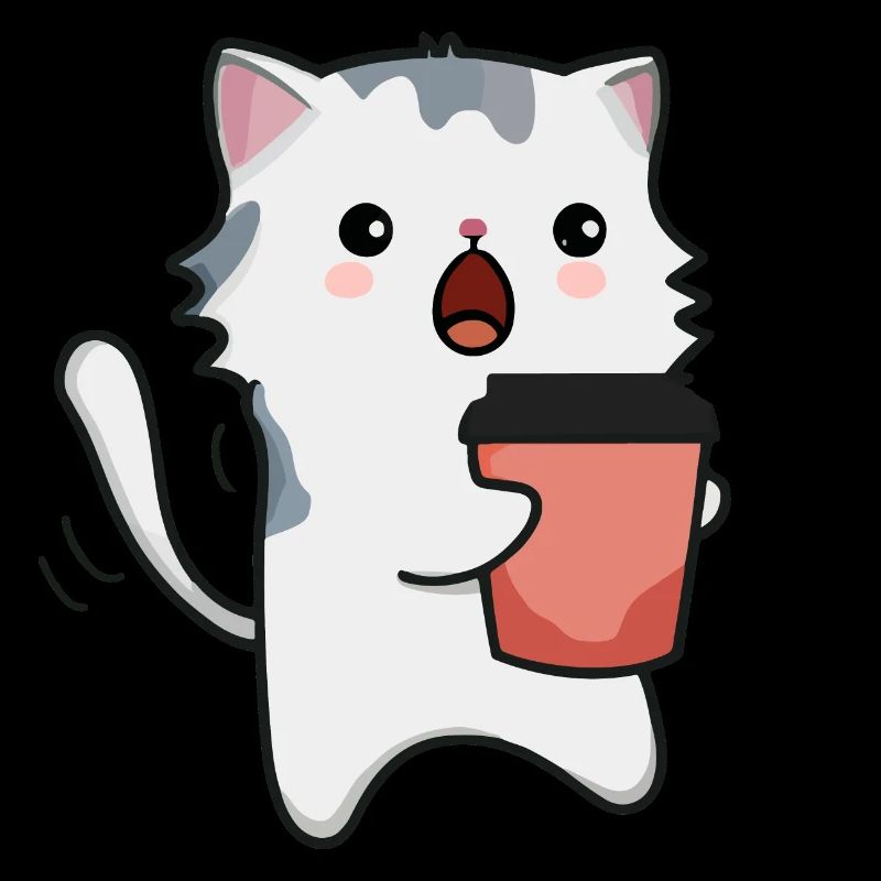 Crazy cute cat with coffee