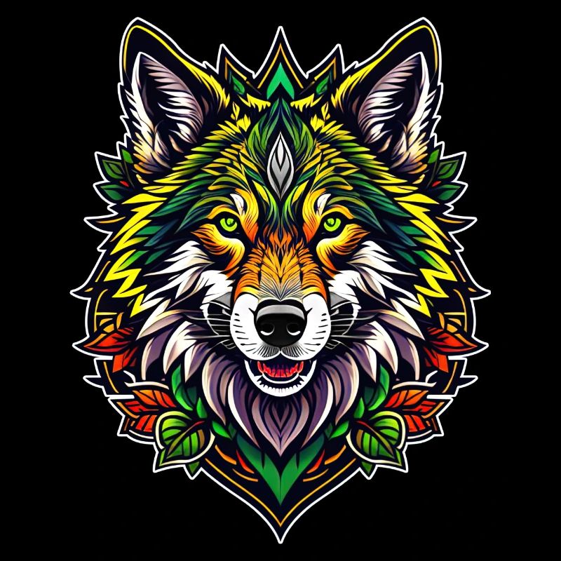 Farbenfrohe Wolfsillustration