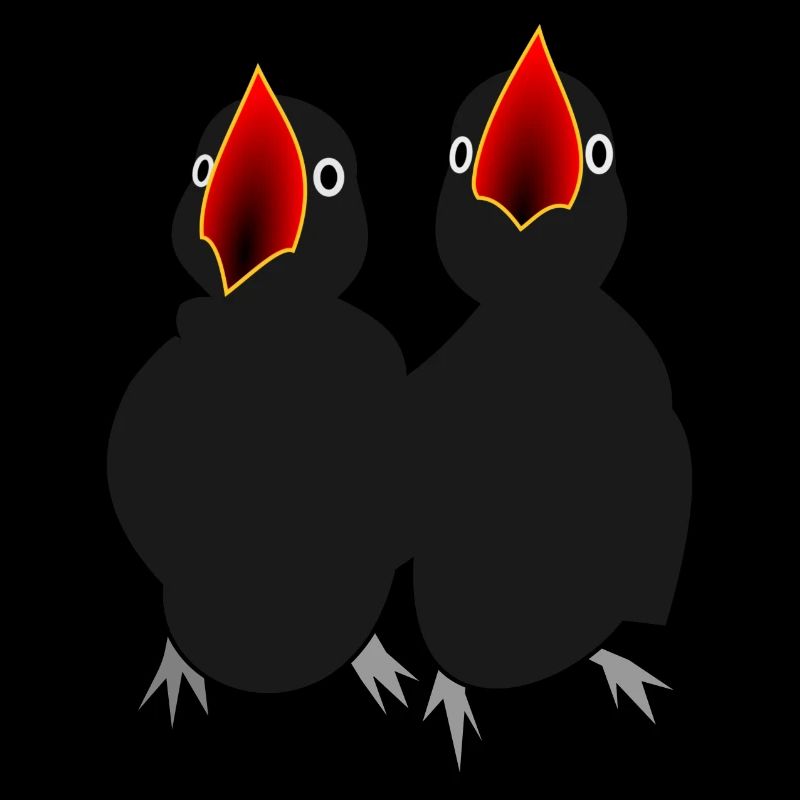 Please feed! Two black birds are hungry!