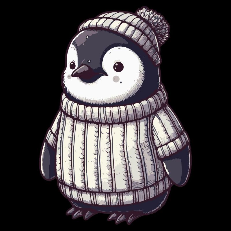 Pingouin mignon portant un pull à col en laine