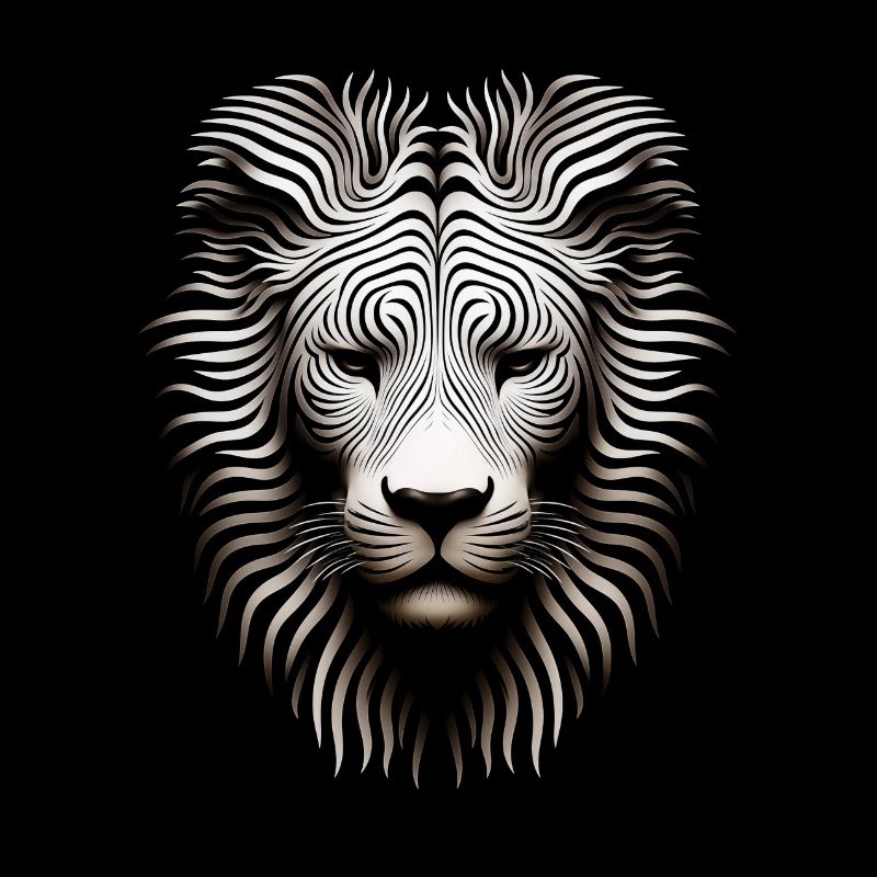 Imposing Op Art Lion Canvas Artwork