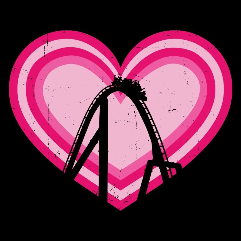 Theme Park Vacation Retro Vintage Heart Roller Coa