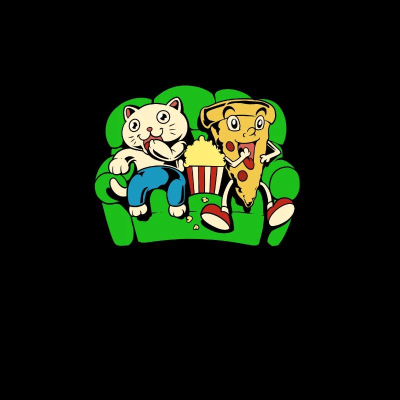 Cat and pizza eat popcorn