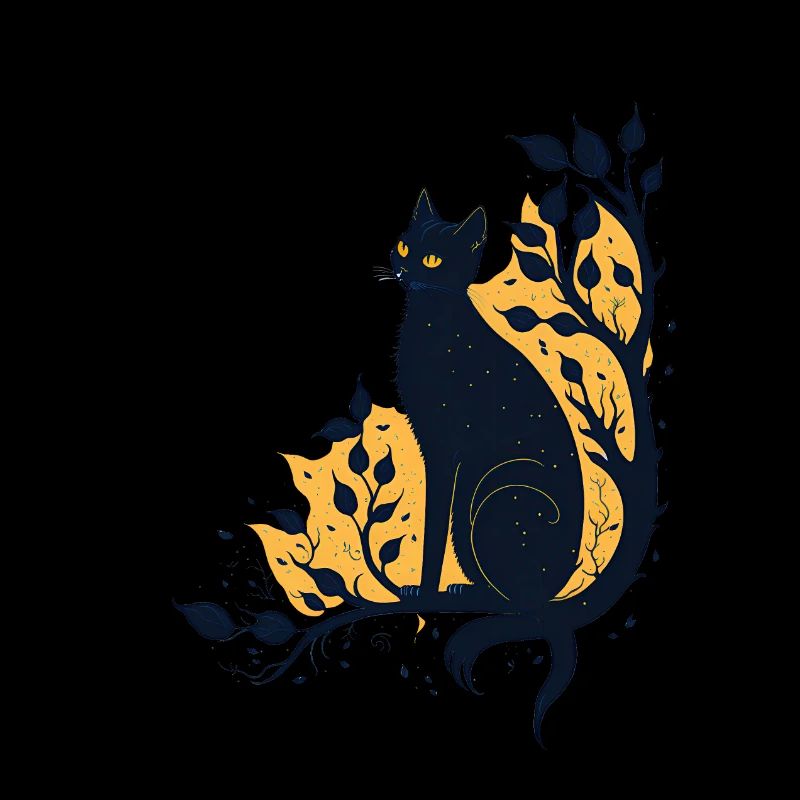 Chat noir sur branche d’arbre