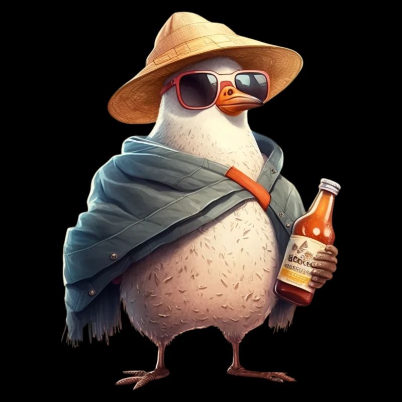 Cool penguin with hat and beer bottle
