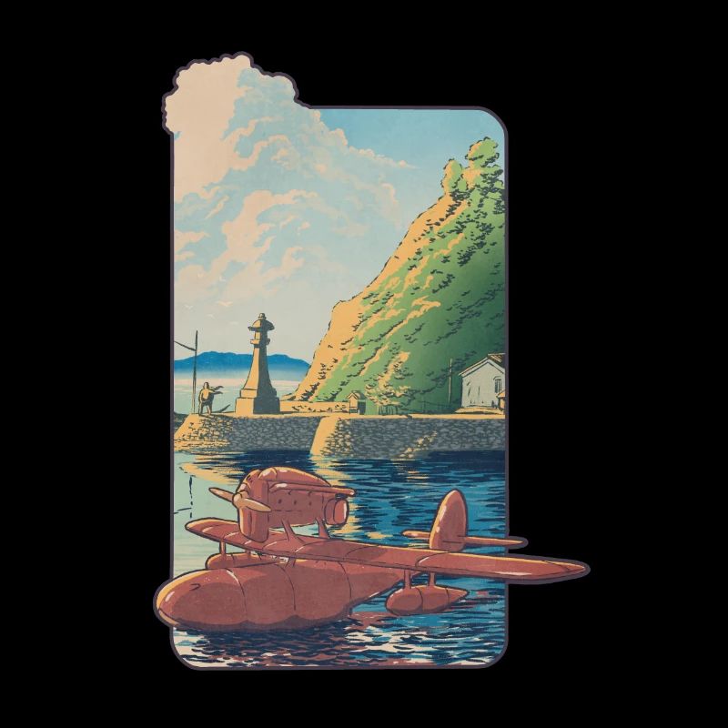 Avion Ukiyo-e au coucher du soleil
