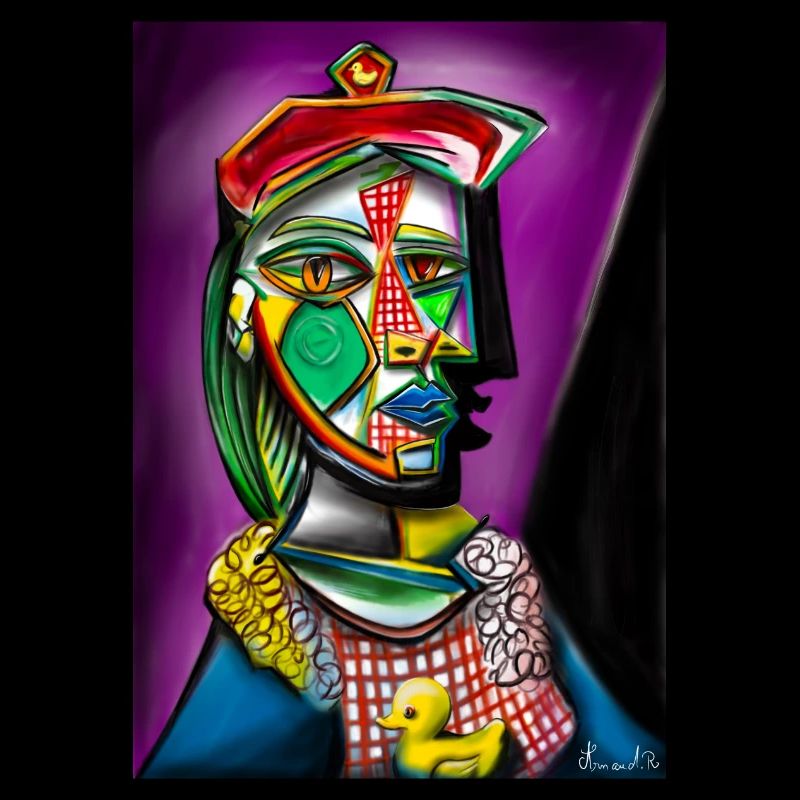 Frau mit Barett und quadratischem Kleid l Picasso