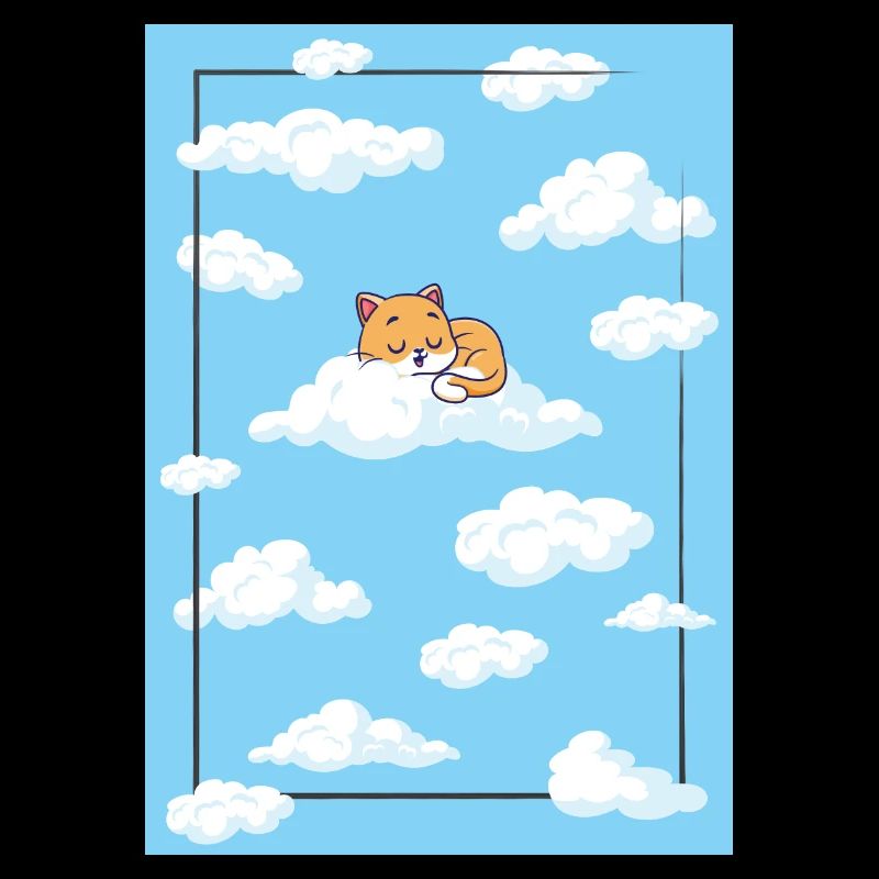 Cute cat sleeps on cloud, cloudy sky
