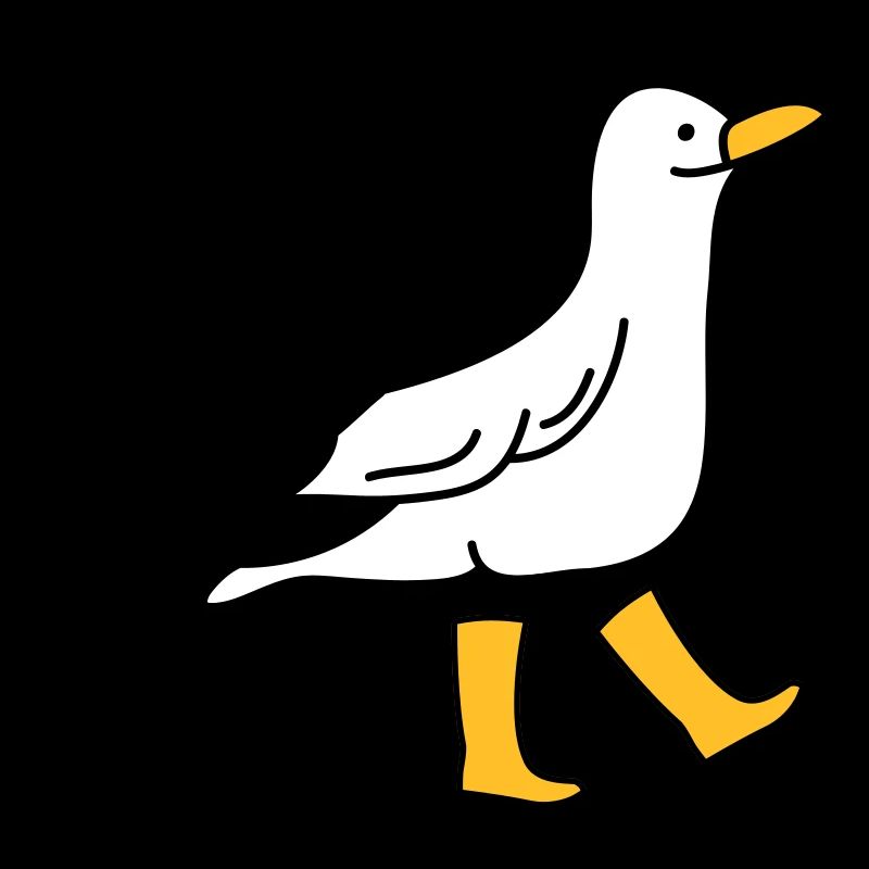 Funny seagull with rubber boots