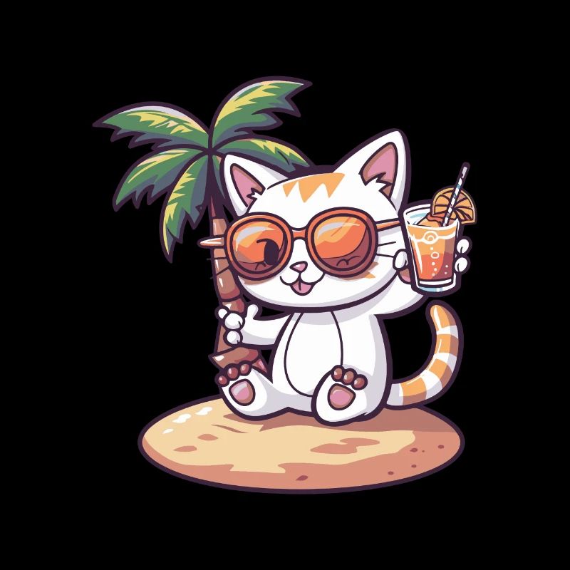 Katze Sommer Strand Comic