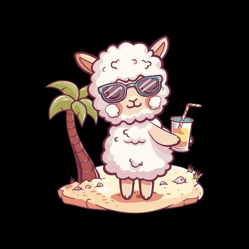 Alpaka Llama Sommer Strand Comic