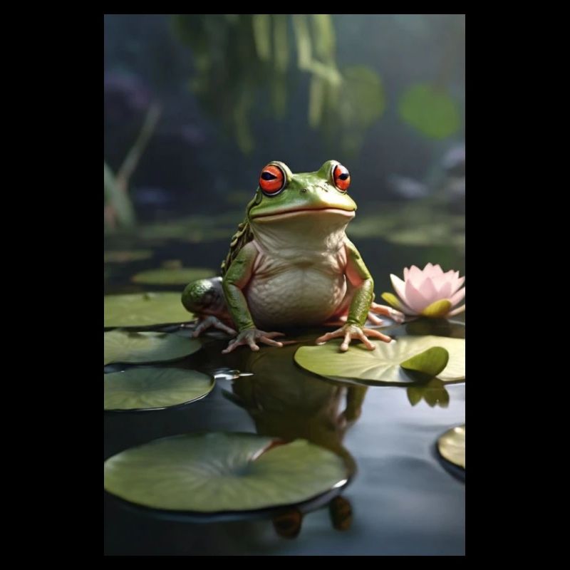 Ein Frosch sitzt auf einer Seerose im Teich