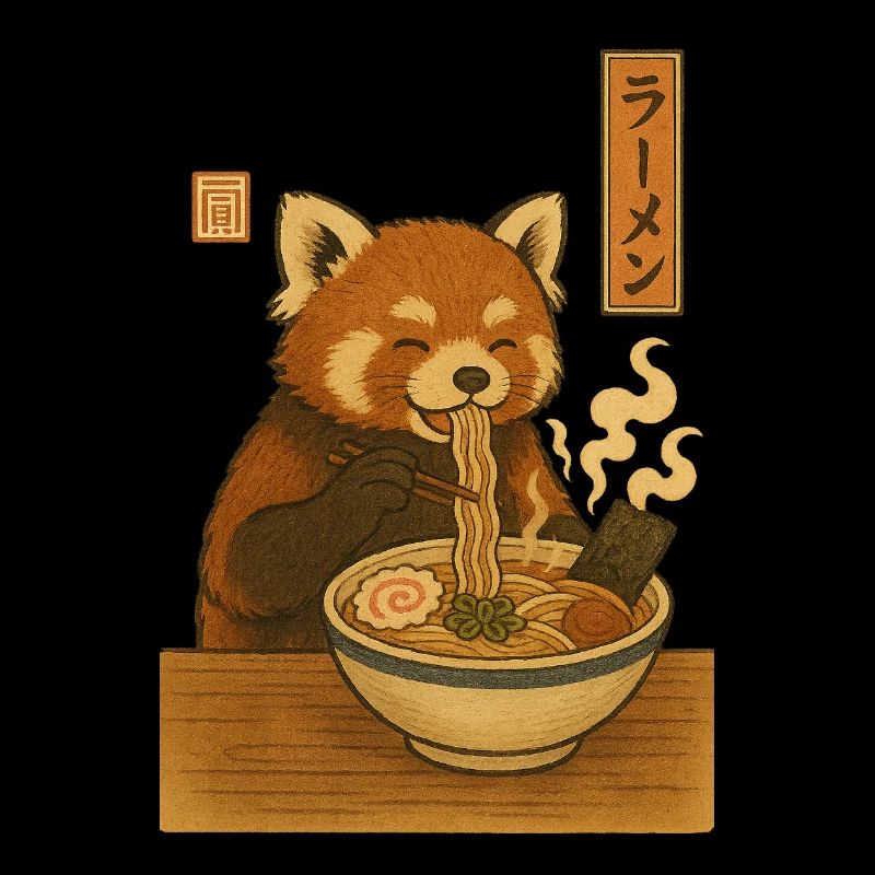 Roter Panda isst Ramen