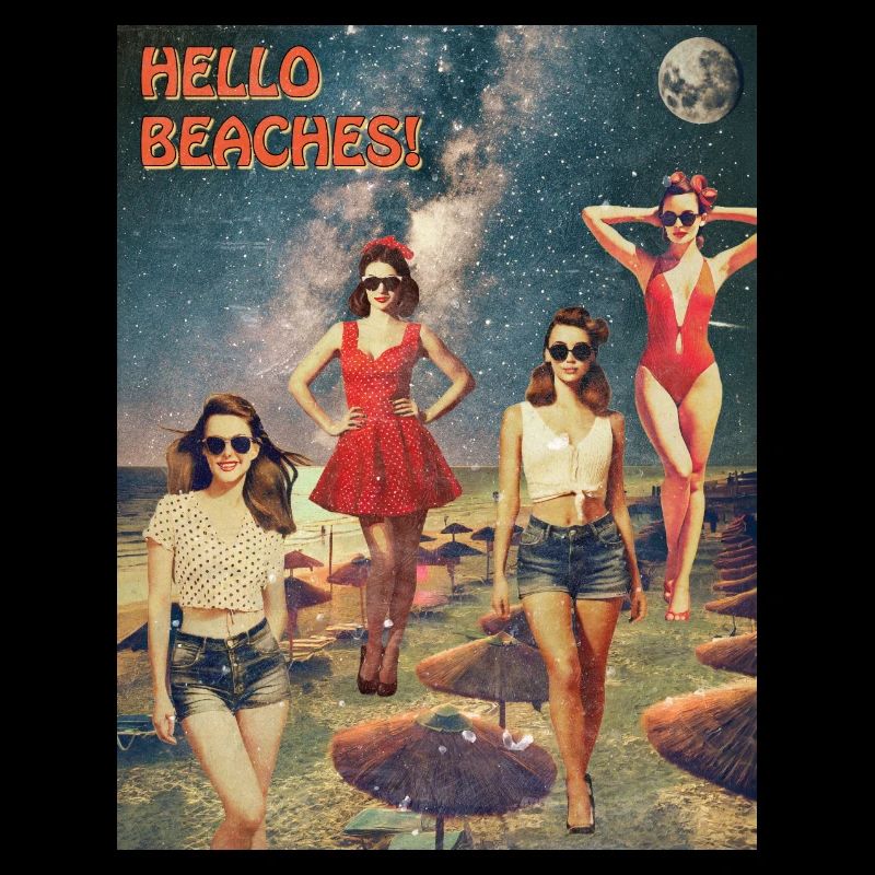 Hello Beaches Retro Poster