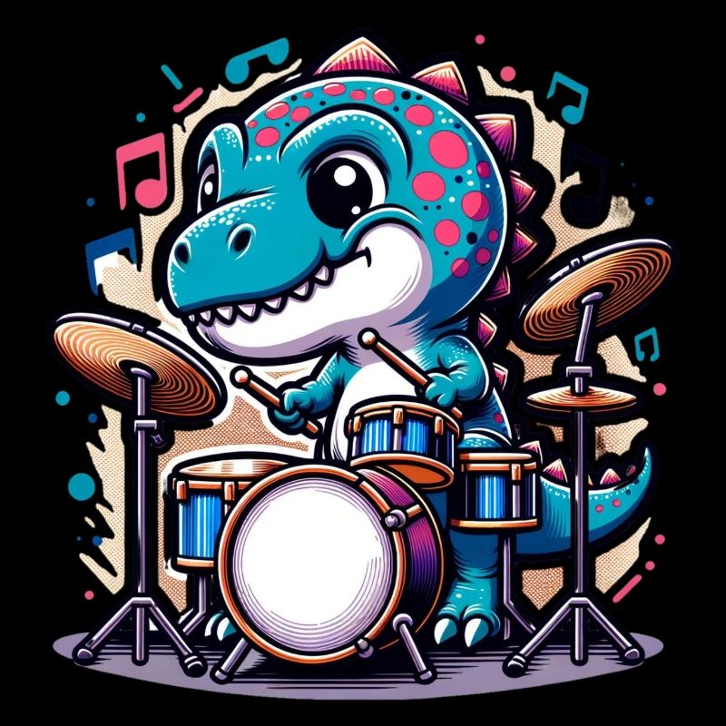Cooler T-Rex Dinosaurier Drummer
