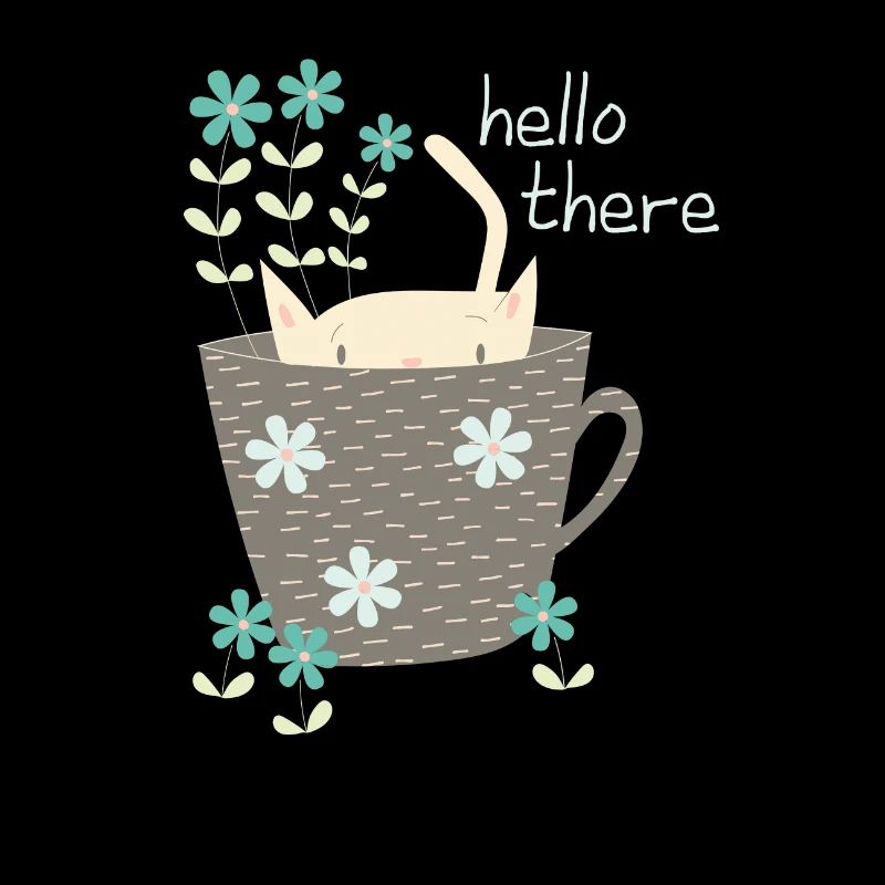 Funny cat in cup Hello gift flowers