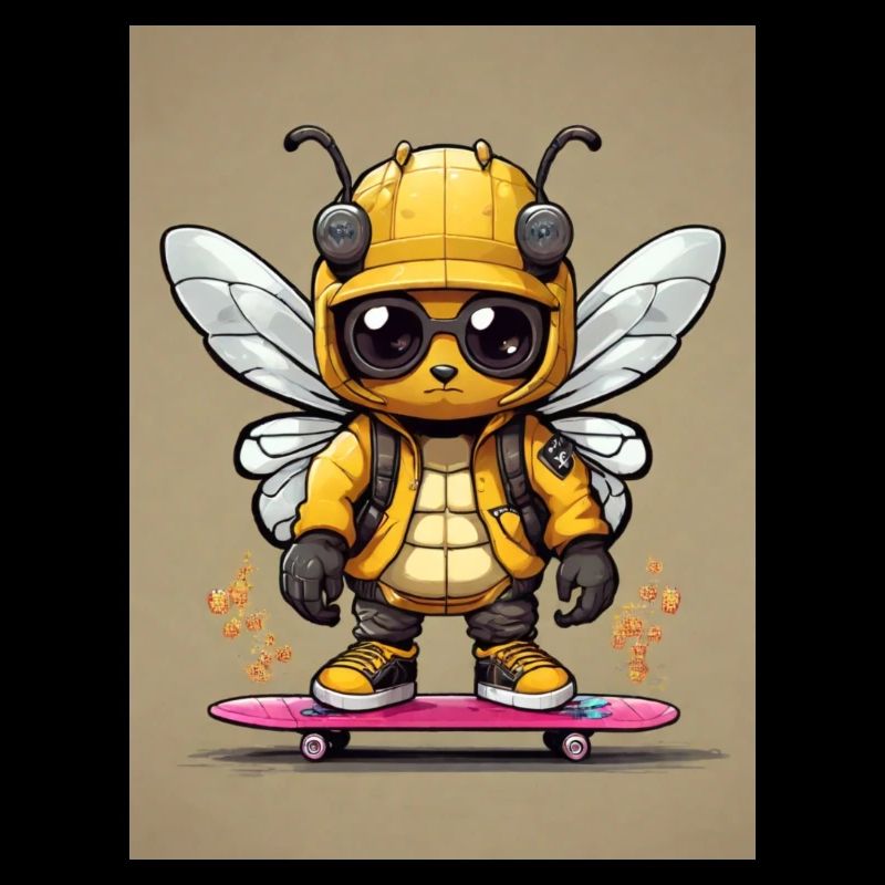 Comic Biene auf Skateboard